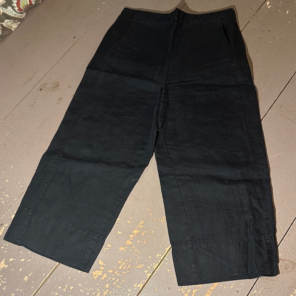 The White Company BLACK Linen Cropped Wide Leg Pants